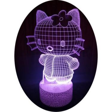 Imagem de Lâmpada 3D Illusion Kitty LED de 7 cores com painel de acrílico - Ligh