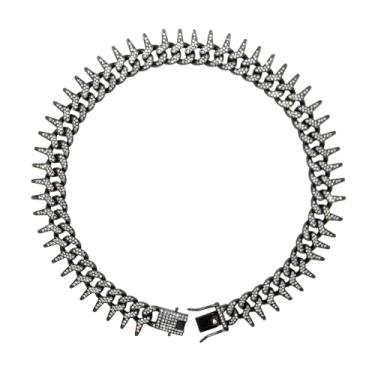 Imagem de Ximipet Corrente de elos cubanos de luxo com cravos e cravejados de diamante, preto/rosa/ouro/prata ajustável 20,3 a 76,2 cm, colar de metal antiderrapante com fivela de segurança para cães pequenos a
