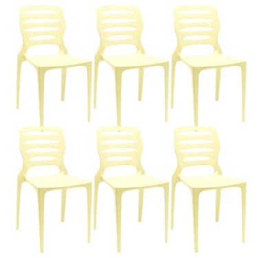 Imagem de Kit 06 Cadeiras Para Cozinha Área Gourmet Jardim Empilhável Larsen P03 Amarelo - Lyam Decor
