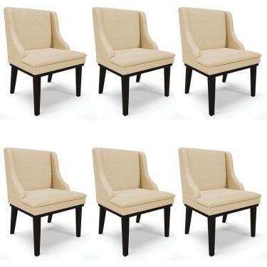 Imagem de Kit 6 Cadeiras Estofadas para Sala de Jantar Base Fixa de Madeira Preto Lia Veludo Luxo Off White - Ibiza