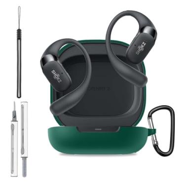 Imagem de Capa para SHOKZ OpenFit 2, capa protetora de silicone para SHOKZ OpenFit 2, capa de corpo inteiro à prova de choque com proteção contra arranhões, com chaveiro, cordão e kit de limpeza, verde