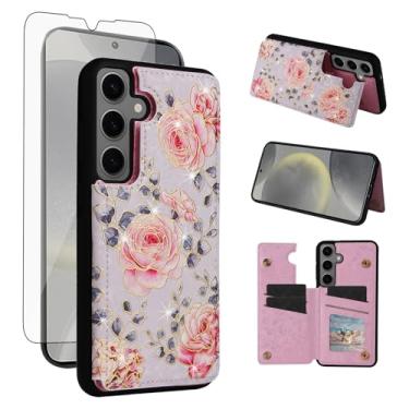 Imagem de Asuwish Capa de celular para Samsung Galaxy S25 Plus S25+ 5G capa carteira celular com protetor de tela flor de luxo couro PU suporte para cartão de crédito suporte S25Plus 25S + S 25 25+ SM-S936U