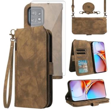 Imagem de Asuwish Capa de celular para Motorola Edge+ Plus 2023/Edge 40 Pro 5G/Moto X40 capa de celular carteira com protetor de tela de vidro temperado alça transversal flip porta-cartão de crédito X +