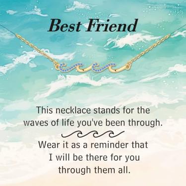 Imagem de IEFLIFE Colares de presente para mulheres - Colares de onda de zircônia banhada a ouro 14k para mulheres, presente de aposentadoria de aniversário para mãe, filha, irmã, amizade, amiga, presente de