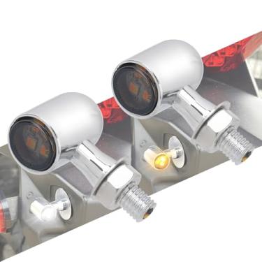 Imagem de HCmotorku Mini pisca-pisca de LED branca âmbar para frente traseira, lâmpada indicadora de bala pequena adequada para Harley Yamaha Suzuki Kawasaki Chopper Cruiser personalizada cromada lente fumê