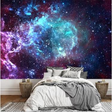 Imagem de FLFK Mural de paredes Peel and Stick Galaxy 299.7 cmx199.9 cm-3D Star Field in Space a Nebulae papel de parede autoadesivo grande pôster pintura adesivo de parede para decoração de quarto de crianças