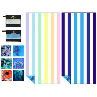 Imagem de Pacote com 2 toalhas de praia de microfibra, leve, fina, sem areia, secagem rápida, super absorvente, toalhas grandes para piscina, ioga, academia, viagem, férias, acessórios de praia, listras