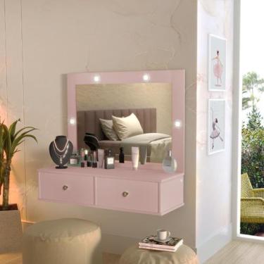 Imagem de Penteadeira Com Espelho e Luz Estilo Suspenso 2 Gavetas - Casa Roma, R