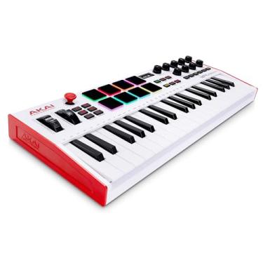 Imagem de Akai MPK Mini Plus – Teclado Controlador MIDI USB 37 Teclas Mini, 8 Pads MPC, Sequenciador, MIDI/CV/Gate, Software de Produção e Sons Native Instruments – Edição Limitada Branca