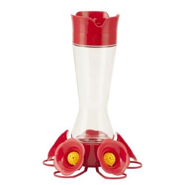 Imagem de Perky-Pet 204CP-4 Alimentador de beija-flor de vidro com cintura de beliscar com protetor integrado para formigas e abelha – 473 ml, Transparente/vermelho