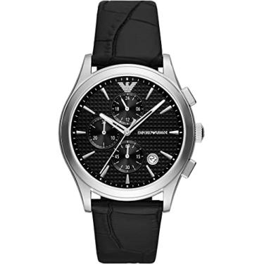 Imagem de Emporio Armani Relógio masculino de couro preto com cronógrafo (modelo: AR11530), Preto