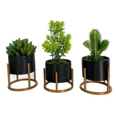 Imagem de Kit 3 Vasos Decorativos Mesa Centro Sala Preto Branco (Preto)