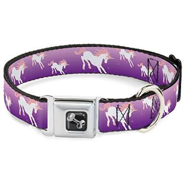 Imagem de Buckle-Down Coleira para cachorro com fivela de cinto de segurança - unicórnio cintilante roxo/rosa - 2,54 cm de largura - serve para pescoço de 22,88 cm - pequeno