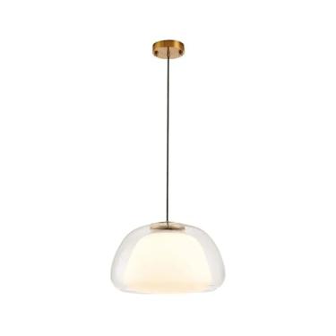 Imagem de Lustre moderno com pingente de vidro de camada dupla, lustre de vidro esférico branco, luminária suspensa moderna com altura ajustável para cafeteria retrô loft (25 cm)