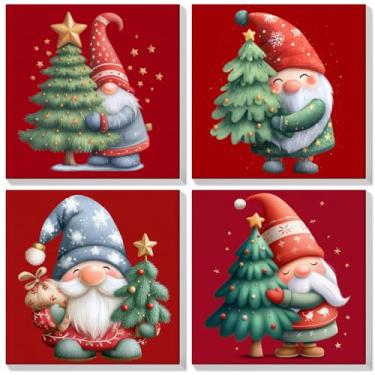 Imagem de Bowetile Pacote com 4 tintas emolduradas de Natal por números para adultos iniciantes, kits fáceis de pintar por número em tela, kits de artesanato de pintura com números acrílicos, presentes de Natal