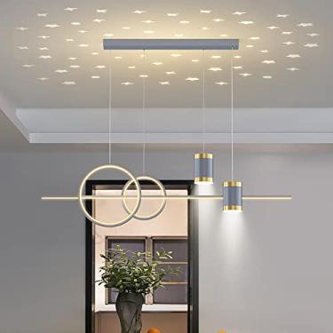 Imagem de Lustre pendente moderno de LED com projeção de estrelas, ajustável, linear, para cozinha, cinza, 39 x 47 polegadas