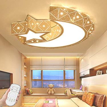 Imagem de Luminária de teto LED moderna com controle remoto, luminária de teto em forma de estrela e lua, com abajur de ácido acrílico, design de desenho animado, luminária pendente para quarto infant