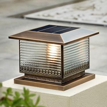 Imagem de Lâmpada de poste de cobre, coluna de luz solar, iluminação externa, poste de lanterna, iluminação à prova d'água, luzes de paisagem de 9" para pátio, cerca plana, lâmpada de deck, energia so