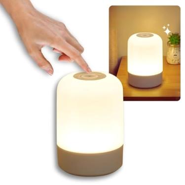 Imagem de Luminaria de Mesa Abajur de Cabeçeira com 3 Modos de Iluminação 360° LED Botão Touch Sem Fio Recarregável Para Criado Mudo, Estudos, Trabalho, Quarto, Escritório, Sala, Decoração e Leitura (8,5x7cm)