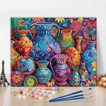 Imagem de TUMOVO Pintura por números para adultos iniciantes, kits de pintura tradicional paquistanesa adulta por números em tela, kit de pintura DIY em tela, cerâmica colorida por número, arte em tela, 40,6 x