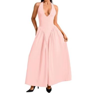 Imagem de Vestido ChiaoleZhee Deep com decote em V frente única, rosa claro, fem