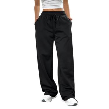 Imagem de Calça de moletom SOLY HUX feminina reta e larga preta 9Y