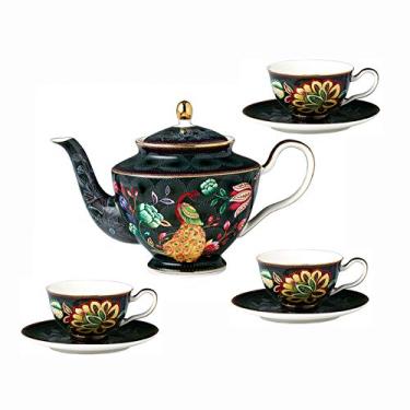 Imagem de Conjunto de chá com bule de chá, xícaras de café e pires, conjunto de xícaras de café vintage para chá da tarde, casamento, chá, serviço, B (B) (A) (A)