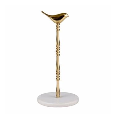 Imagem de Suporte de toalha de papel de latão dourado com base de mármore resistente e design de pássaro, para bancada de cozinha, decoração elegante e moderna (cor: preto) (branco)