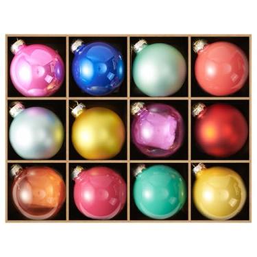 Imagem de WDS WONDROUS Conjunto de enfeites de bola de Natal de vidro de 30 a 6 cm, decorações coloridas de árvore de Natal com acabamento brilhante, fosco e transparente, bolas de enfeite para pendurar para