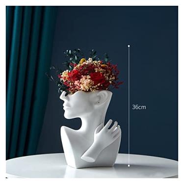 Imagem de YLGTYUIK Esculturas modernas esculturas arte moderna vaso estátuas de resina acessórios de decoração de sala de estar arranjos florais ornamentos decorativos (tamanho: Branco B) (branco A)