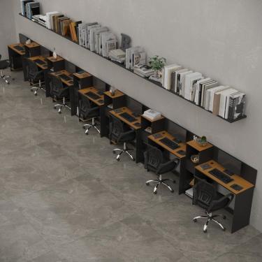 Imagem de Conjunto De Escritório Tech 6 Livreiro E 7 Mesas 90cm - Vian - Preto E Cedro Preto E Cedro