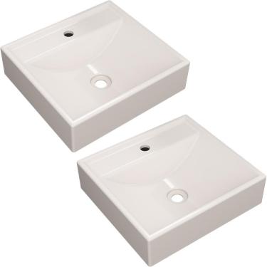 Imagem de Kit 02 Cubas de Apoio Quadrada Para Banheiro Lavabo C01 Q39W Bege - Lyam Decor