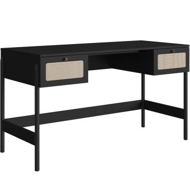 Imagem de Mesa Escrivaninha Home Office 2 Gavetas Pés Madeira Moss A03 Nero Preto - Lyam Decor