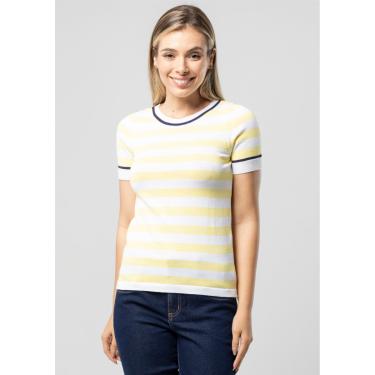 Imagem de Blusa Manga Curta Pau a Pique Modal Listrada Amarelo/Branco
