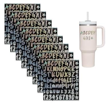 Imagem de KAKUPPA 8 Sheets Vinyl Letter Stickers, Waterproof Alphabet Name Stickers for Stanley Cups Tumblers, Self Adhesive Lettering for Water Bottles Laptop Crafts, Glitter Holographic Decals Set