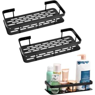 Imagem de Prateleiras Organizadoras de Parede Multiuso, Kit com 2, Autoadesivas, Pretas, para Banheiro e Cozinha