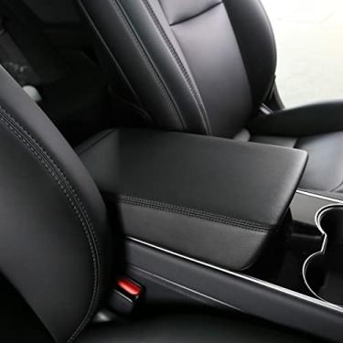 Imagem de CZCGYDY Capa de apoio de braço de carro para Tesla Model 3 Model Y 2017-2023 Protetor de console central de couro protetor de console central porta-luvas controle central decoração acessórios interiores almofada (preto)