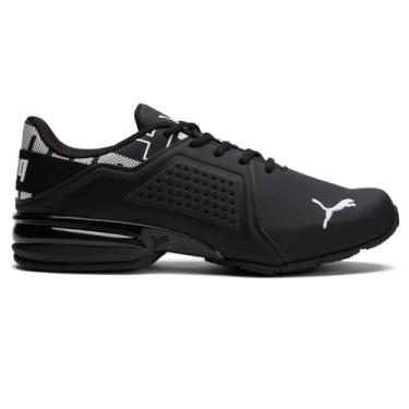 Imagem de PUMA Tênis de corrida masculino Viz Runner Repeat perfurado largo - Preto, Preto/branco, 12 Wide
