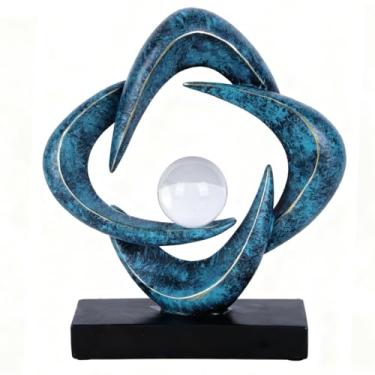 Imagem de XYQXYQ Escultura de arte abstrata, estátua decorativa de ouro de resina, ornamentos brancos modernos para sala de estar, decorações modernas para mesa de centro/entrada/escritório colecionáveis (azul