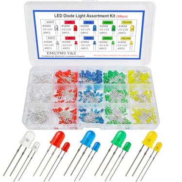Imagem de EMGTMS Y&Z Kit sortido de diodo LED de 300 peças de 3 mm e 5 mm - 5 cores (branco/vermelho/azul/verde/amarelo) diodos emissores de luz brilhante de tamanho duplo para projetos eletrônicos DIY, Arduino