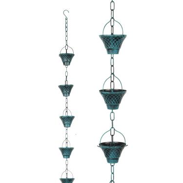 Imagem de ZFLYCANP Correntes de chuva corrente decorativa de calha de ferro, corrente vintage envelhecida coletora de chuva com ganchos funcional e decorativa para jardins, pavilhões, pátios, pátios, calha