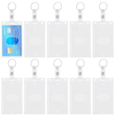 Imagem de ASUNFO Pacote com 10 chaveiros porta-cartões transparentes porta-crachás de identificação protetor de plástico resistente vertical para cordão de crédito