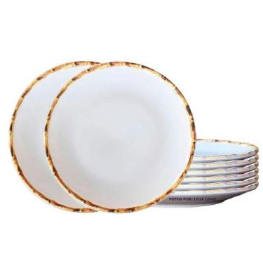 Imagem de Jogo 8 Pratos Rasos 27cm Borda de Bambu 1ª Linha Scalla