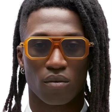 Imagem de Óculos de sol aviador quadrados vintage para mulheres e homens, óculos de sol planos retrô da moda dos anos 70, Armação laranja/lente cinza