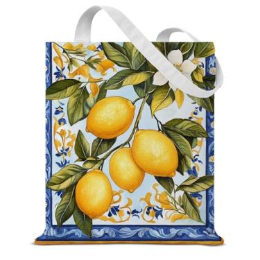 Imagem de Lemons Canvas Tote Bag para mulheres Lemon Southern Italy reutilizável bolsa de ombro para compras de supermercado, trabalho, viagens