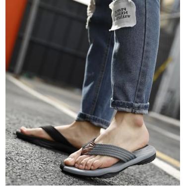 Imagem de Chinelo com suporte de arco para mulheres e homens, antiderrapante, casual, verão, praia, confortável, tapete de ioga, almofada, caminhada, tanga com fascite plantar, Preto/cinza, 5-6 Women/4-5 Men