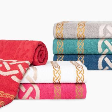 Imagem de Kit c/ 10 toalhas de banho gigante pérsia 1,75x75cm 100% algodão jacqu