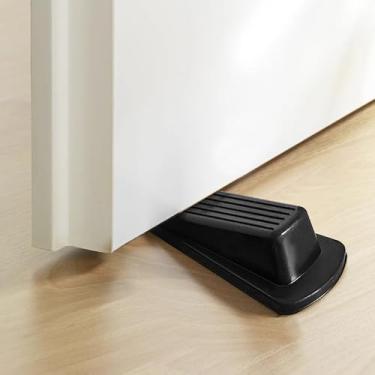 Imagem de Batentes de porta para a parte inferior da porta no chão, cunha de borracha premium, batentes de porta empilháveis resistentes de piso para porta de carpete resistente, aberturas de porta pretas