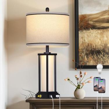 Imagem de Candeeiro de mesa vintage Cinkeda 27" com USB C+A e tomada