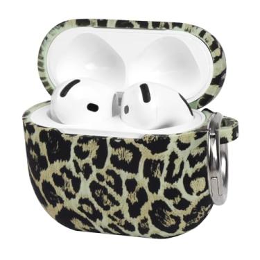 Imagem de Capa de fone de ouvido antiqueda de silicone com estampa de leopardo verde moderna com fivela de anel de metal para AirPods 4, um item essencial para fashionistas